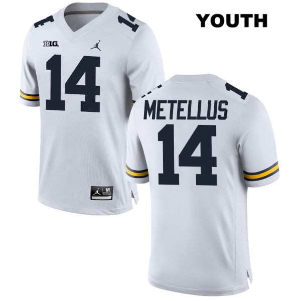 Youth NCAA Michigan Wolverines Josh Metellus #14 White Jordan Brand Authentic Stitched Football College Jersey HQ25O85DJ